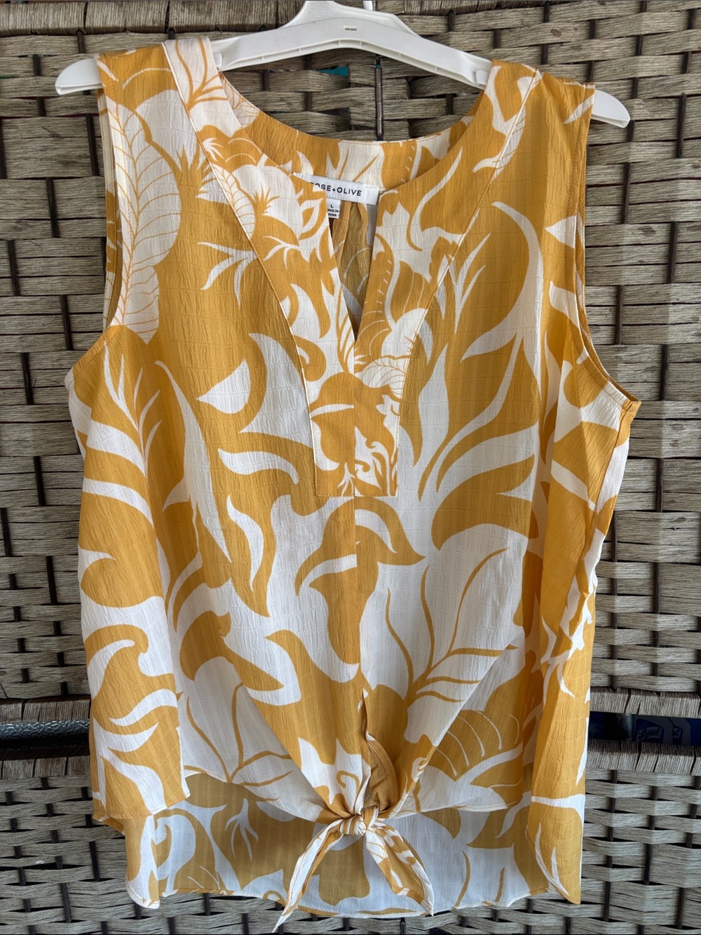 Rose & Olive Mustard and White Floral Tie-Front Camisole